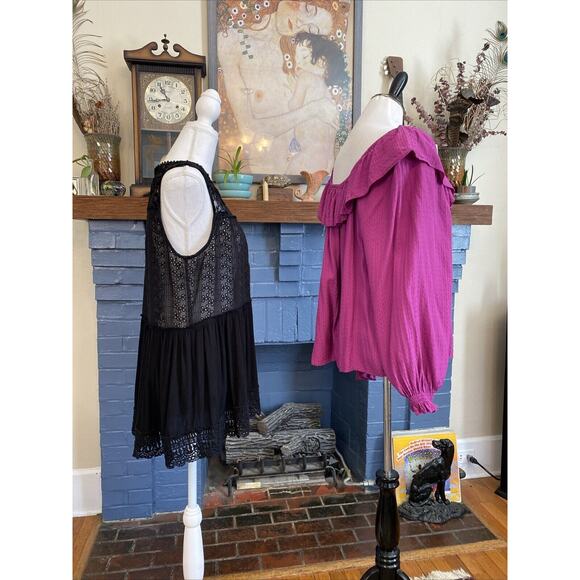 Knox Rose XL Lace Ruffle Boho Cottagecore Shirts Tops Lot Of 2 Eyelet - Picture 3 of 13